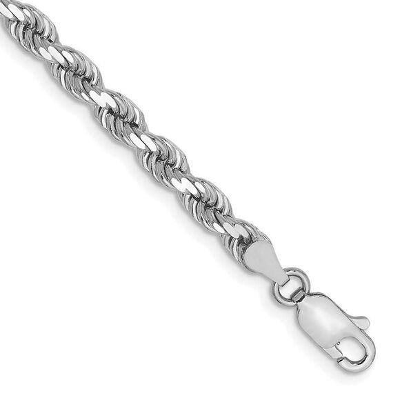4mm 10k White Gold Solid Diamond Cut Rope Chain Bracelet, 7 Inch